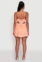 Womens Chic Crochet Detail V Neck Tiered Dress, Orange, Size XL