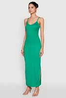 Womens Side Slit V Neck Maxi Dress,