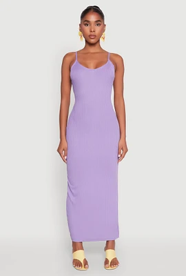 Womens Side Slit V Neck Maxi Dress, Purple, Size S