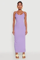 Womens Side Slit V Neck Maxi Dress, Purple, Size S