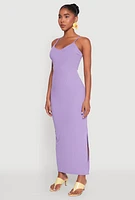 Womens Side Slit V Neck Maxi Dress, Purple, Size S