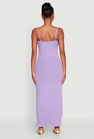 Womens Side Slit V Neck Maxi Dress, Purple, Size S