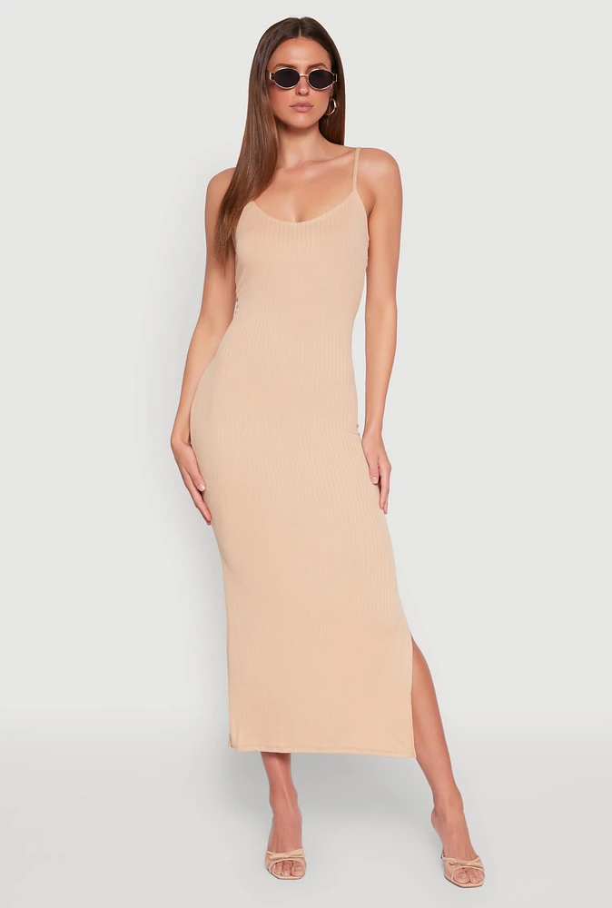 Womens Side Slit V Neck Maxi Dress,