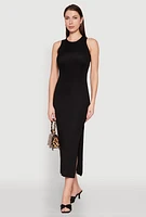Womens Ribbed Knit Side Slit Maxi Tank Dress, L