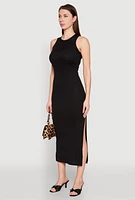 Womens Ribbed Knit Side Slit Maxi Tank Dress, L