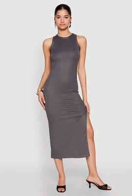 Womens Ribbed Knit Side Slit Maxi Tank Dress,