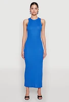 Womens Ribbed Knit Side Slit Maxi Tank Dress,