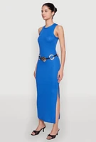 Womens Ribbed Knit Side Slit Maxi Tank Dress,