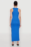 Womens Ribbed Knit Side Slit Maxi Tank Dress,