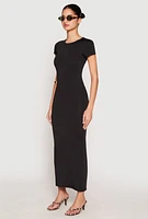 Womens Short Sleeve Slit Back Maxi Dress,