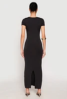 Womens Short Sleeve Slit Back Maxi Dress,