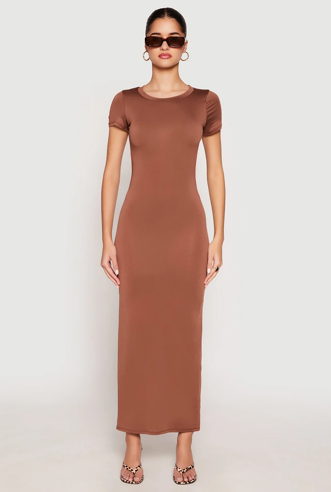 Womens Short Sleeve Slit Back Maxi Dress,