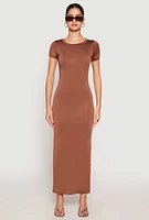 Womens Short Sleeve Slit Back Maxi Dress,
