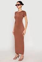 Womens Short Sleeve Slit Back Maxi Dress,