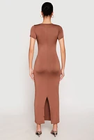 Womens Short Sleeve Slit Back Maxi Dress,