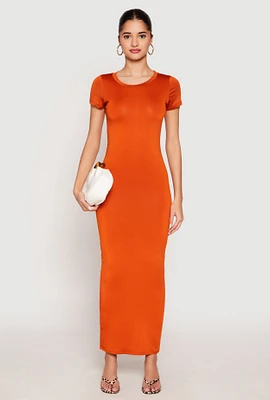Womens Short Sleeve Slit Back Maxi Dress, S