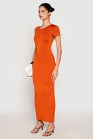 Womens Short Sleeve Slit Back Maxi Dress, S