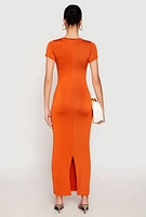 Womens Short Sleeve Slit Back Maxi Dress,