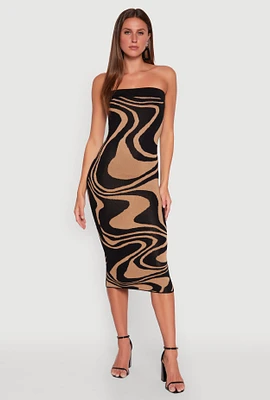 Womens Swirl Print Midi Tube Dress,