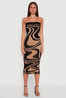 Womens Swirl Print Midi Tube Dress,