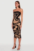 Womens Swirl Print Midi Tube Dress,