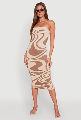 Womens Swirl Print Midi Tube Dress,