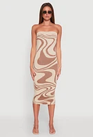 Womens Swirl Print Midi Tube Dress,