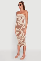 Womens Swirl Print Midi Tube Dress,