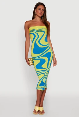 Womens Swirl Print Midi Tube Dress, Multi, Size S