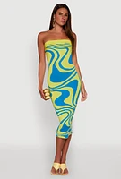 Womens Swirl Print Midi Tube Dress, Multi, Size S
