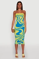 Womens Swirl Print Midi Tube Dress, Multi, Size S