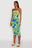 Womens Swirl Print Midi Tube Dress, Multi, Size S