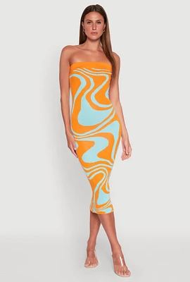 Womens Swirl Print Midi Tube Dress, Multi, Size M