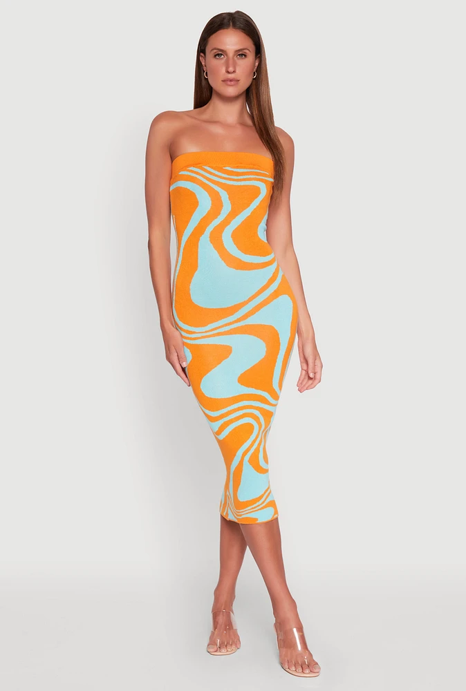 Womens Swirl Print Midi Tube Dress, Multi,