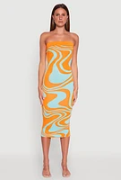 Womens Swirl Print Midi Tube Dress, Multi, Size M