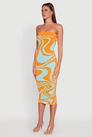 Womens Swirl Print Midi Tube Dress, Multi, Size M