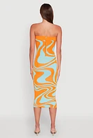 Womens Swirl Print Midi Tube Dress, Multi, Size M