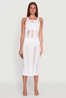 Womens Distressed Scoop Neck Midi Dress, White, Size XL