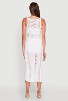 Womens Distressed Scoop Neck Midi Dress, White, Size XL
