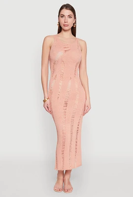 Womens Distressed Scoop Neck Midi Dress,