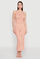 Womens Distressed Scoop Neck Midi Dress,