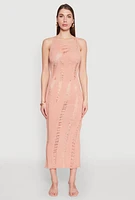 Womens Distressed Scoop Neck Midi Dress,