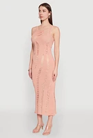 Womens Distressed Scoop Neck Midi Dress,