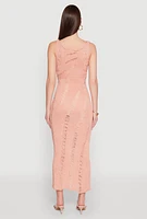 Womens Distressed Scoop Neck Midi Dress,
