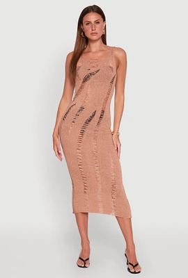 Womens Distressed Scoop Neck Midi Dress,