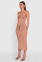 Womens Distressed Scoop Neck Midi Dress, Beige, Size L