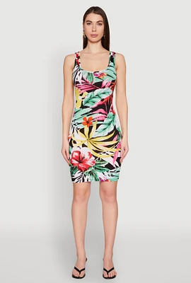 Womens Tropical Print Scoop Neck Tank Dress, Multi, Size M