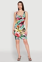 Womens Tropical Print Scoop Neck Tank Dress, Multi, Size M