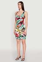 Womens Tropical Print Scoop Neck Tank Dress, Multi, Size M