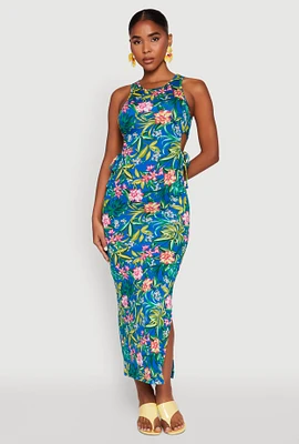 Womens Floral Print Drawstring Side Cut Out Maxi Dress, Multi, Size M